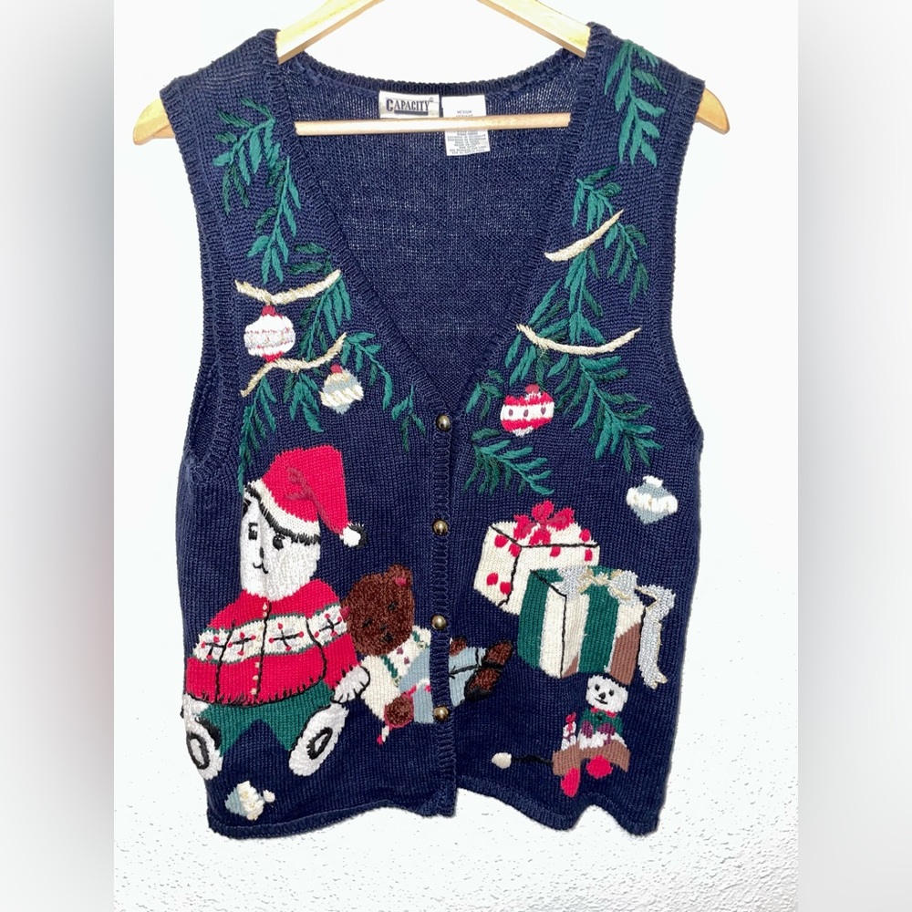 VTG 90s Capacity Christmas Wack Embellished Novelty Ugly Sweater Vest M